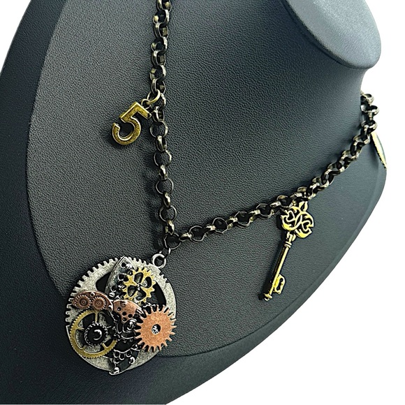 One of a kind Steampunk, Silver, Antique Bronze, Pendant necklace - Picture 3 of 16